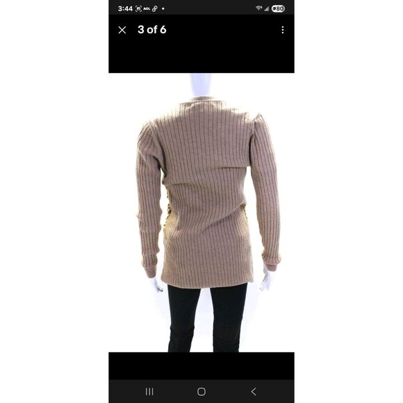 Nanette Lepore Merino Wool Sequined Snap Closure Cardigan Sweater Brown Medium - Picture 4 of 7